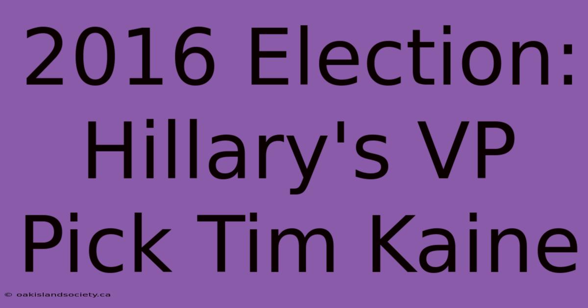 2016 Election: Hillary's VP Pick Tim Kaine 