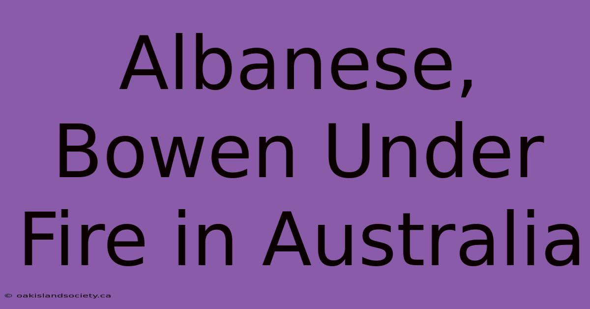 Albanese, Bowen Under Fire In Australia