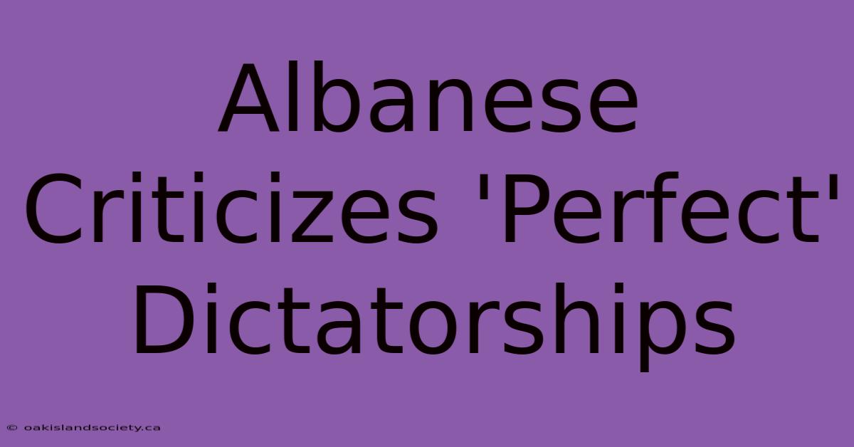 Albanese Criticizes 'Perfect' Dictatorships