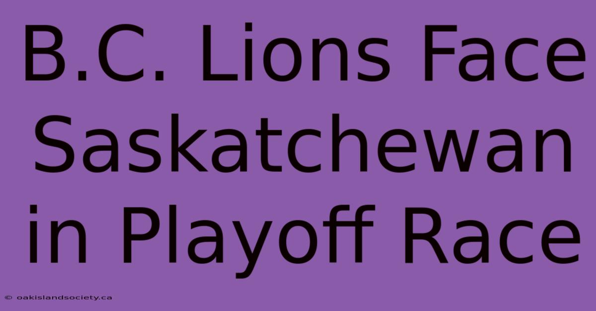 B.C. Lions Face Saskatchewan In Playoff Race