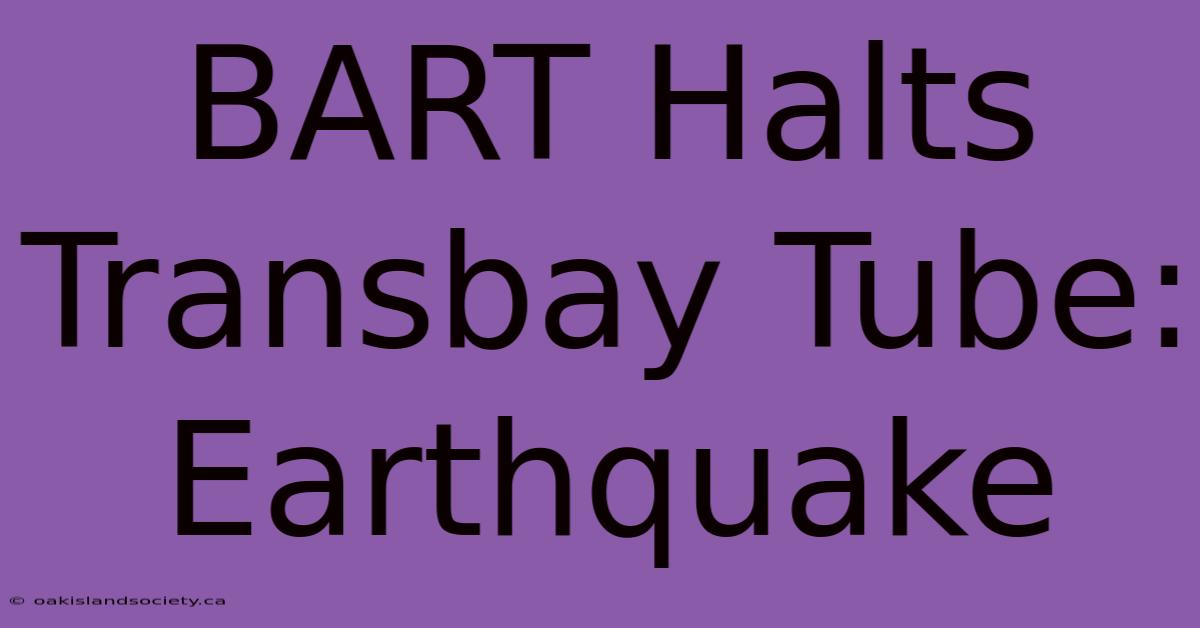 BART Halts Transbay Tube: Earthquake