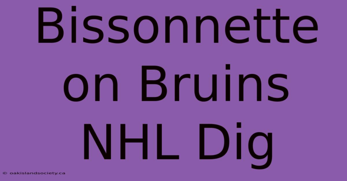 Bissonnette On Bruins NHL Dig