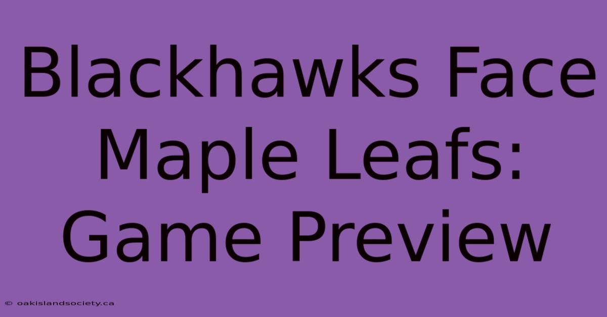 Blackhawks Face Maple Leafs: Game Preview