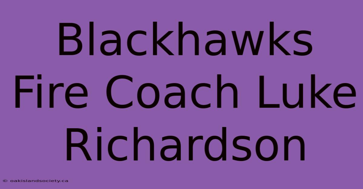 Blackhawks Fire Coach Luke Richardson