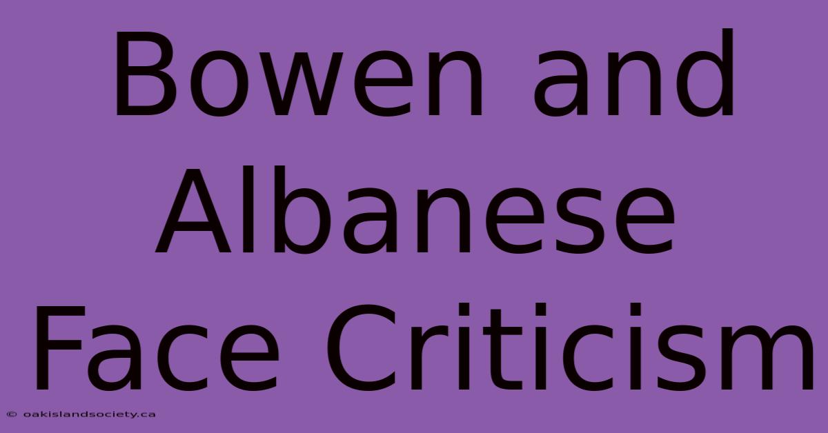 Bowen And Albanese Face Criticism