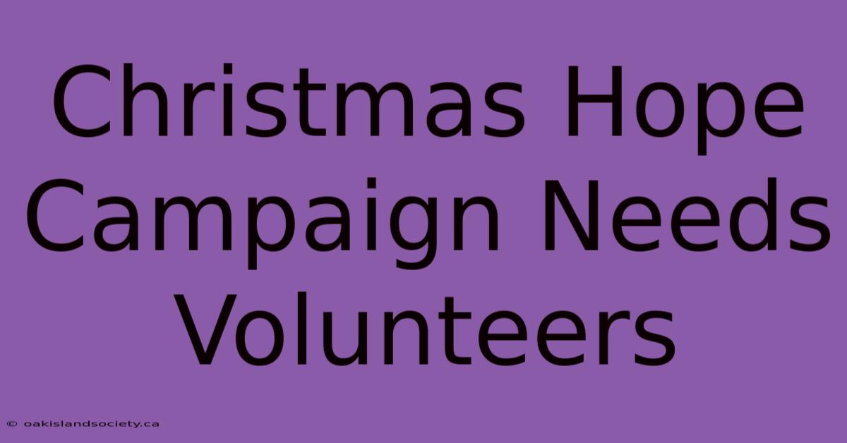 Christmas Hope Campaign Needs Volunteers