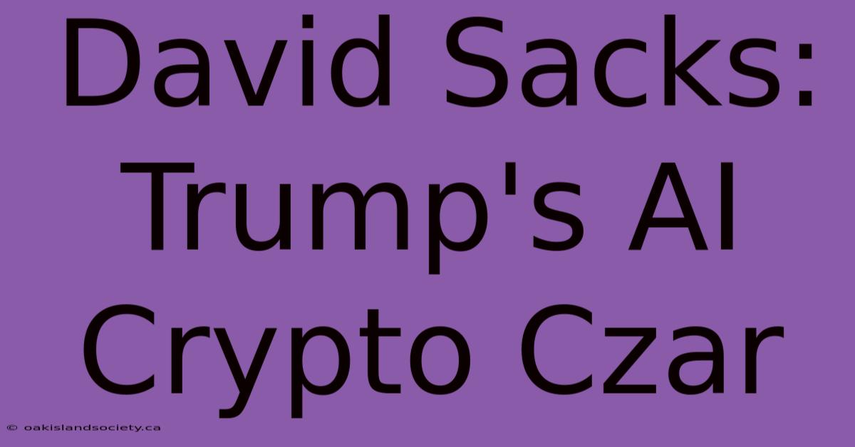 David Sacks: Trump's AI Crypto Czar