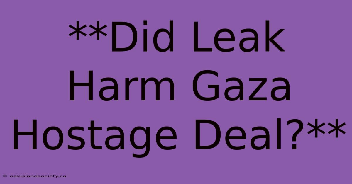 **Did Leak Harm Gaza Hostage Deal?**