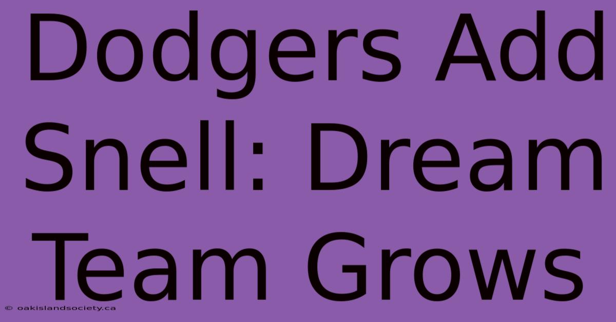 Dodgers Add Snell: Dream Team Grows