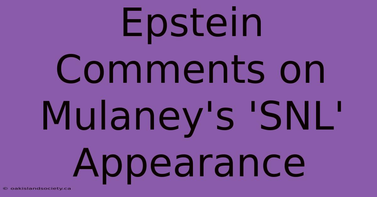 Epstein Comments On Mulaney's 'SNL' Appearance 