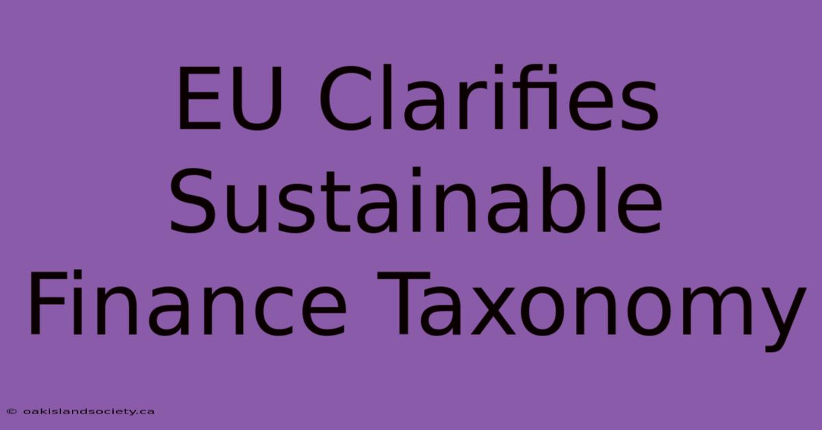 EU Clarifies Sustainable Finance Taxonomy