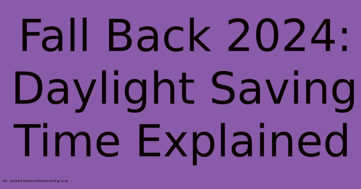 Fall Back 2024: Daylight Saving Time Explained