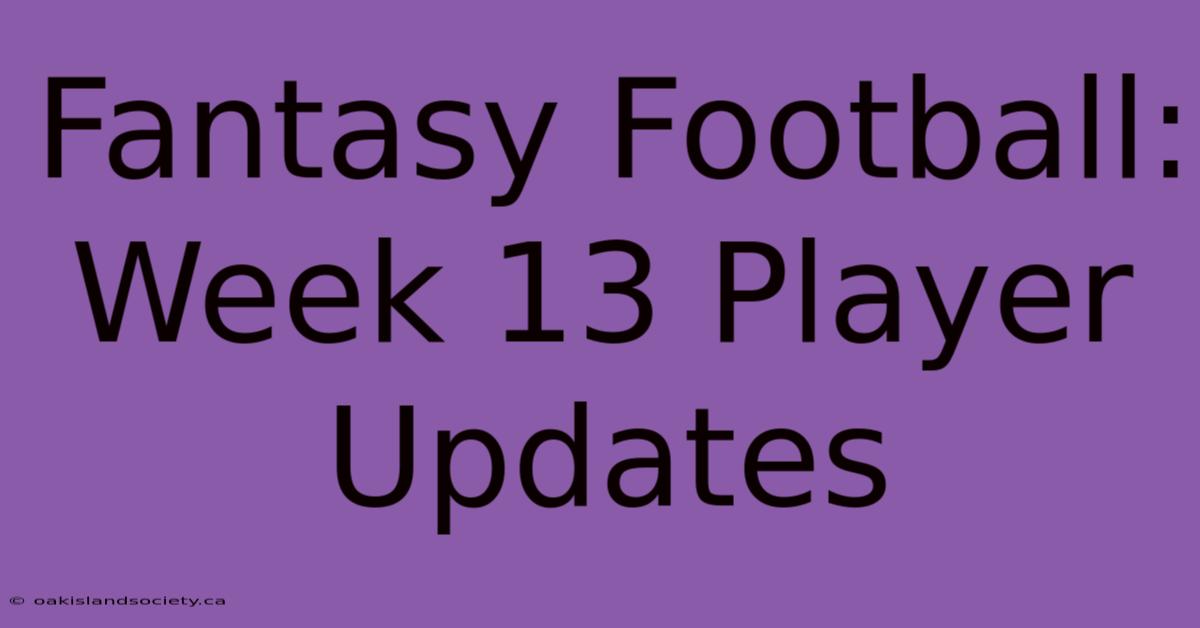 Fantasy Football: Week 13 Player Updates