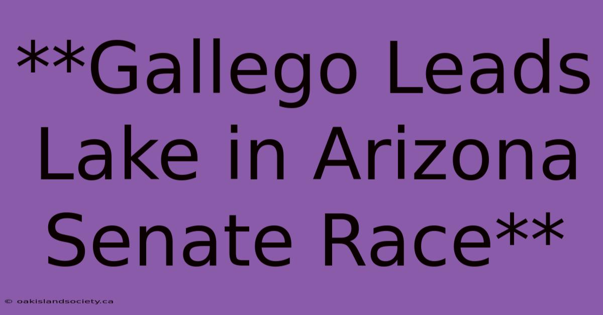 **Gallego Leads Lake In Arizona Senate Race**