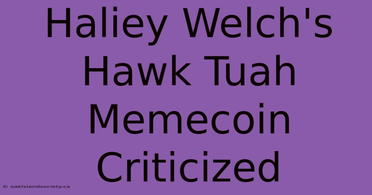 Haliey Welch's Hawk Tuah Memecoin Criticized