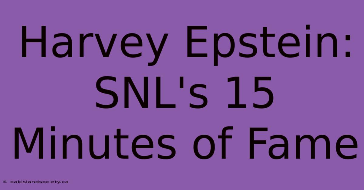 Harvey Epstein: SNL's 15 Minutes Of Fame