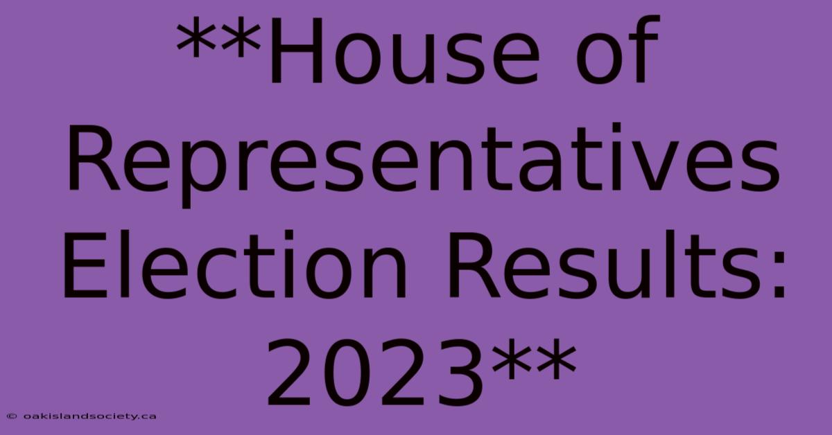 **House Of Representatives Election Results: 2023** 