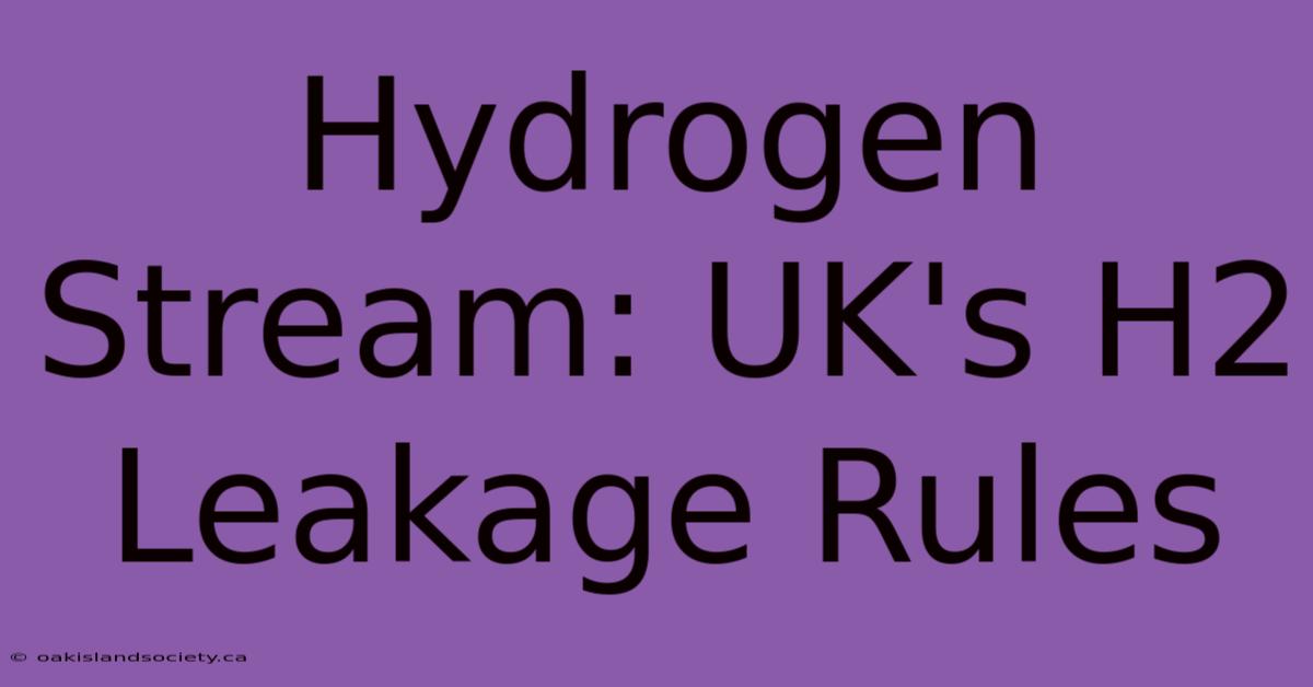 Hydrogen Stream: UK's H2 Leakage Rules