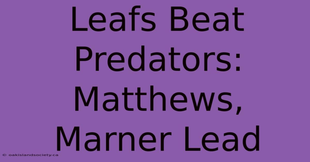 Leafs Beat Predators: Matthews, Marner Lead