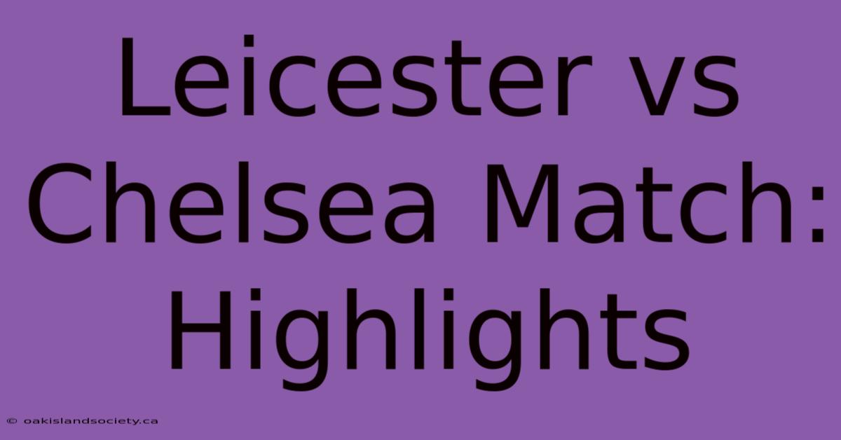 Leicester Vs Chelsea Match: Highlights