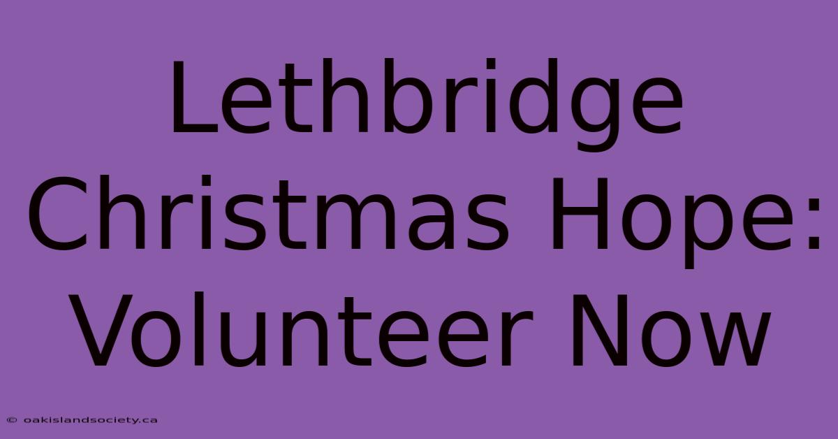 Lethbridge Christmas Hope: Volunteer Now