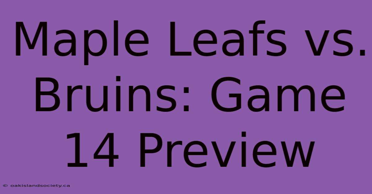 Maple Leafs Vs. Bruins: Game 14 Preview