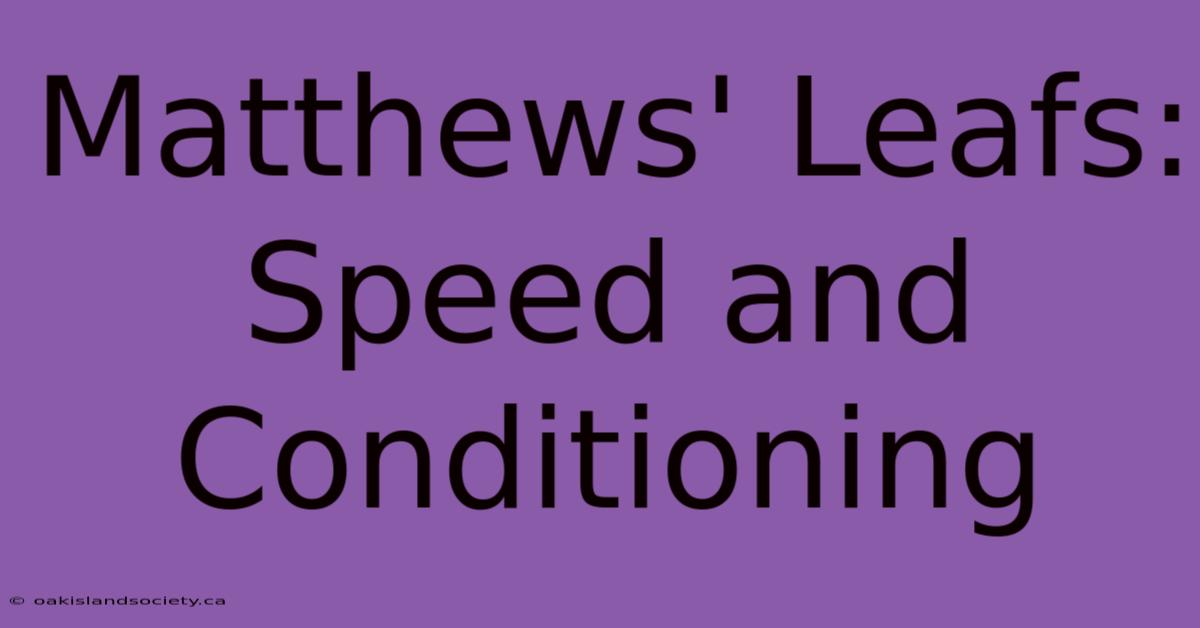 Matthews' Leafs: Speed And Conditioning