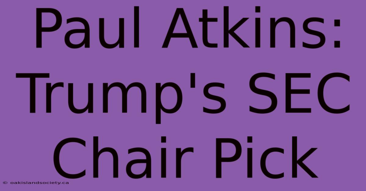 Paul Atkins: Trump's SEC Chair Pick