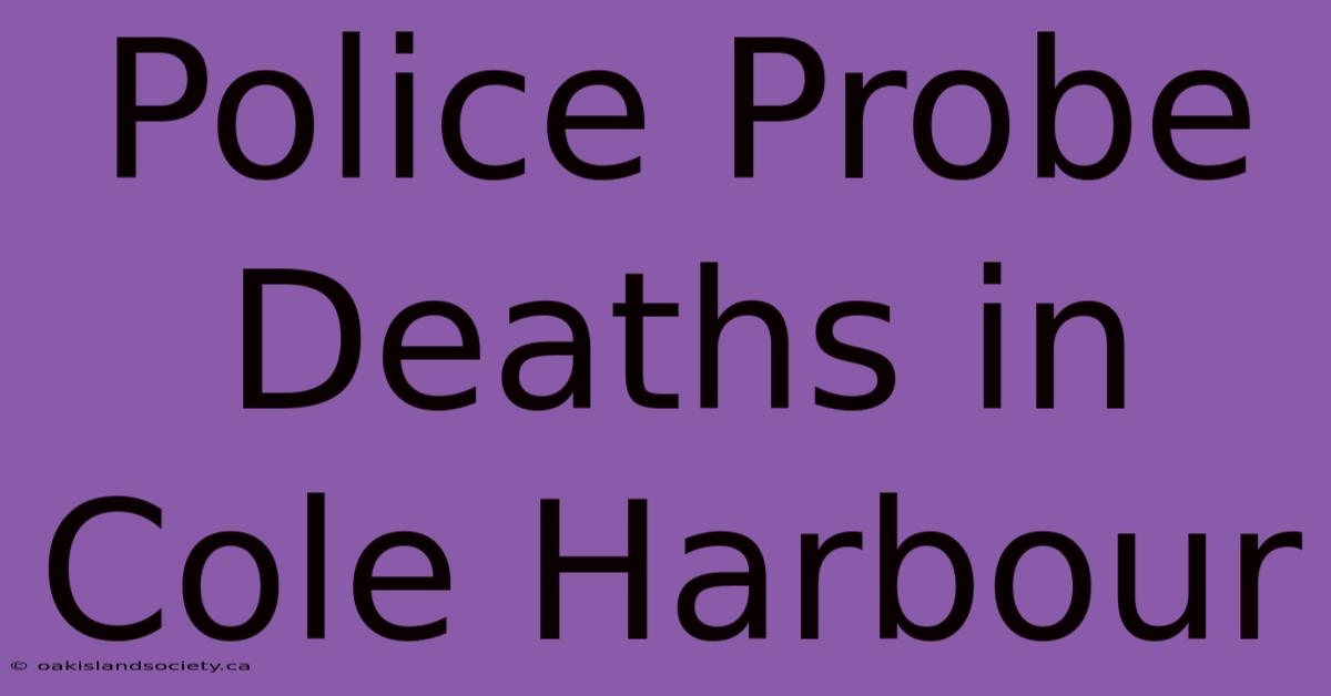 Police Probe Deaths In Cole Harbour 