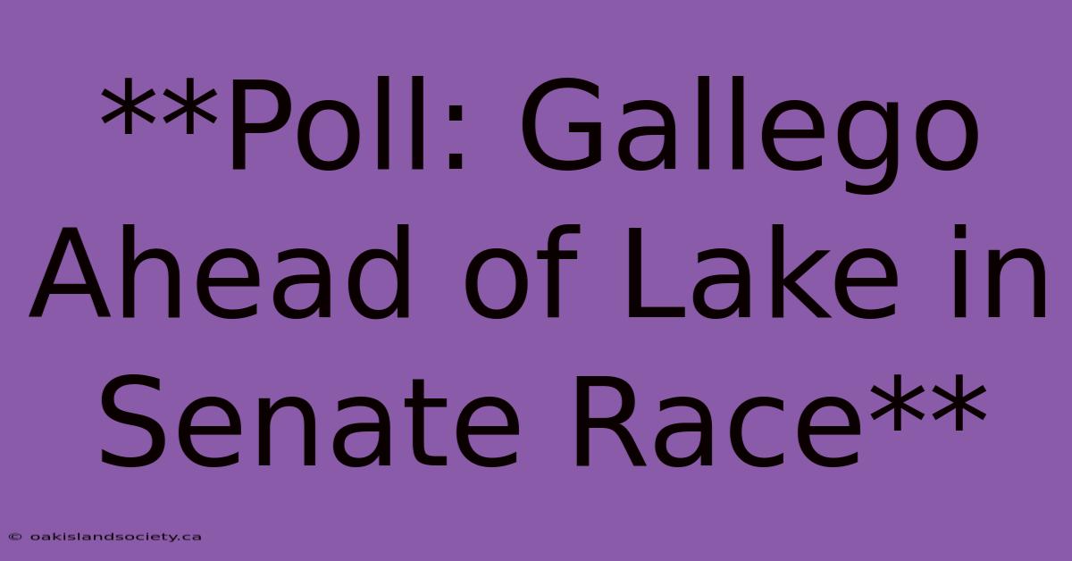 **Poll: Gallego Ahead Of Lake In Senate Race**