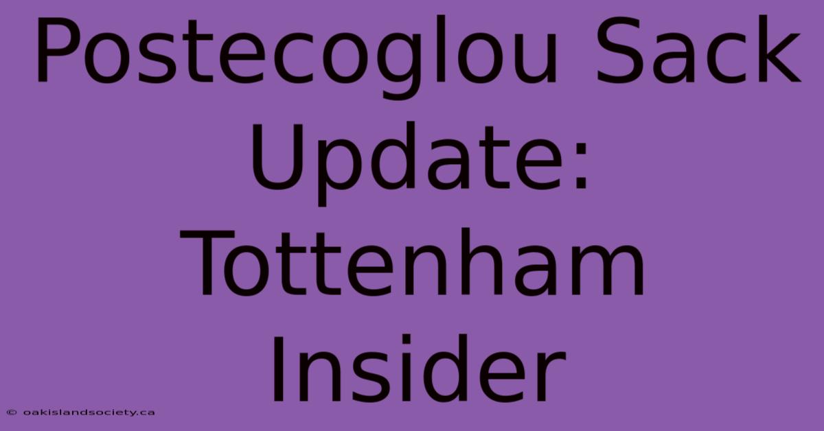 Postecoglou Sack Update: Tottenham Insider