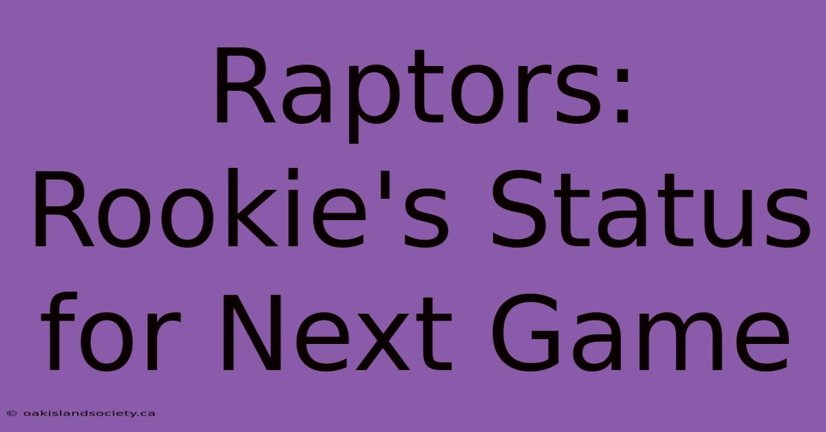 Raptors: Rookie's Status For Next Game