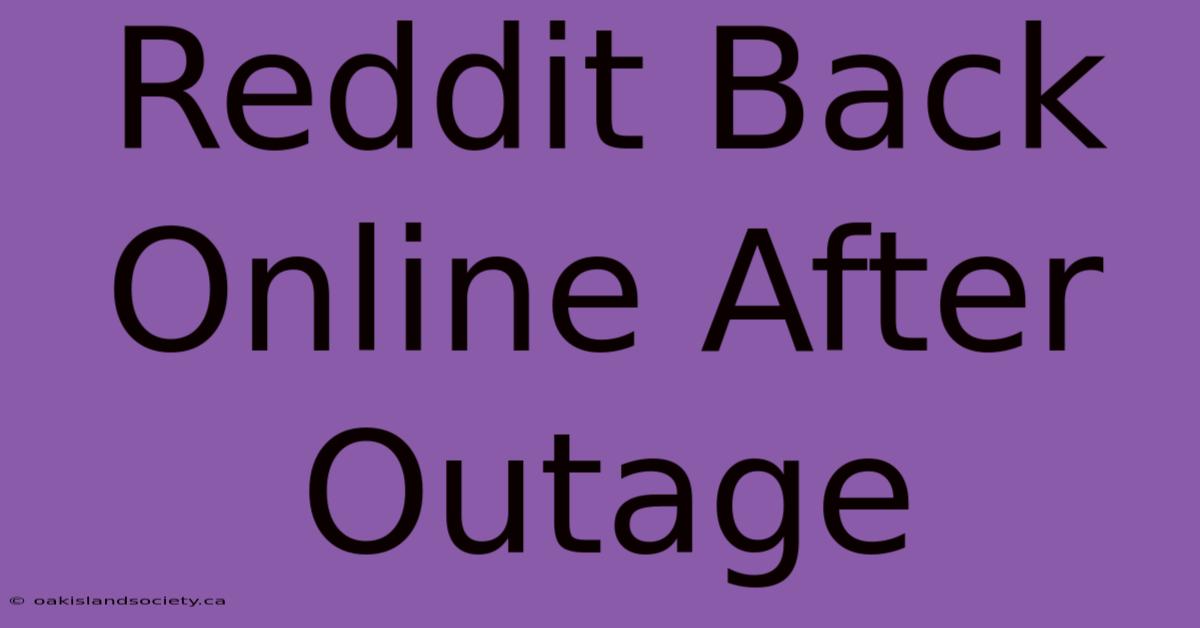 Reddit Back Online After Outage