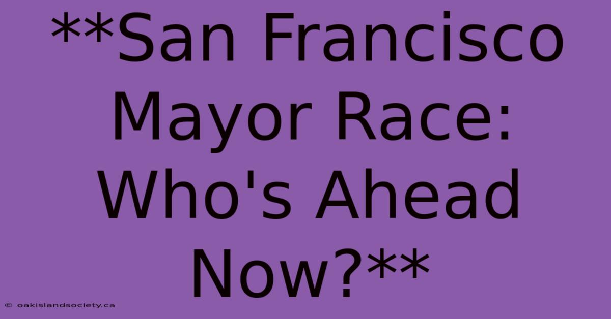 **San Francisco Mayor Race: Who's Ahead Now?** 