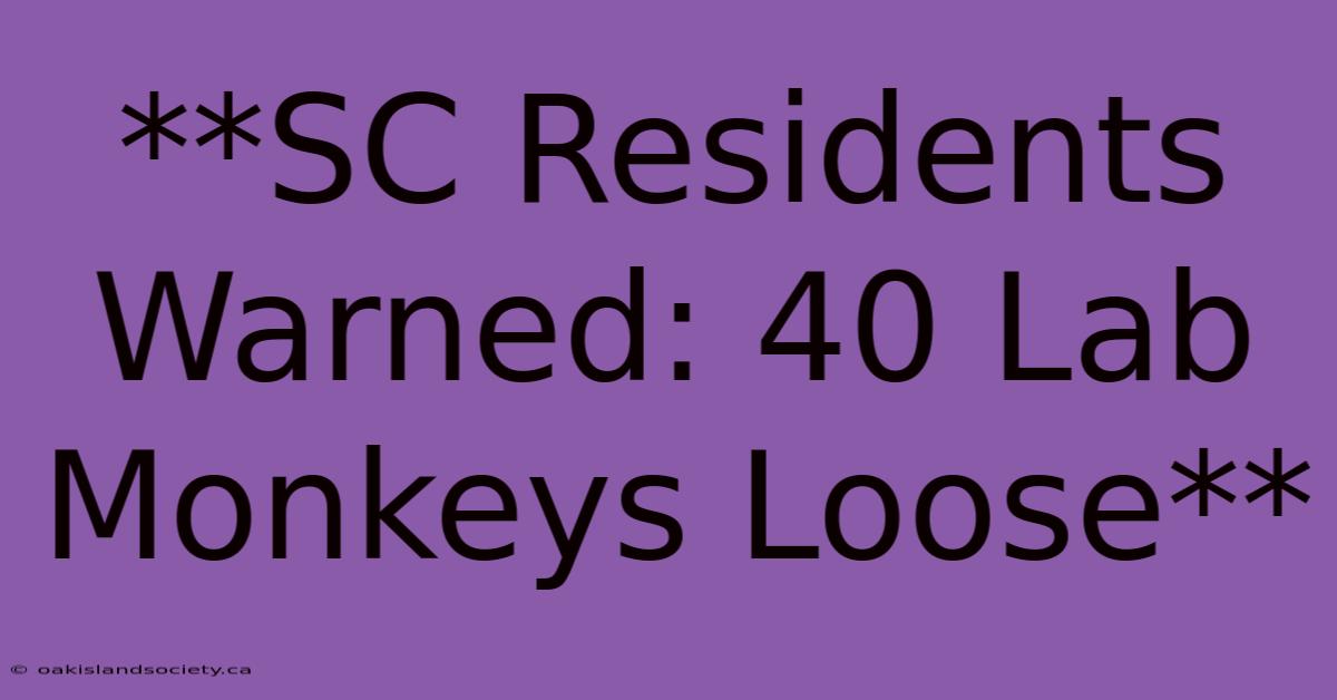 **SC Residents Warned: 40 Lab Monkeys Loose**