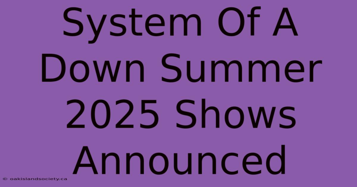 System Of A Down Summer 2025 Shows Announced