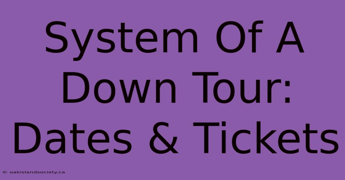 System Of A Down Tour: Dates & Tickets