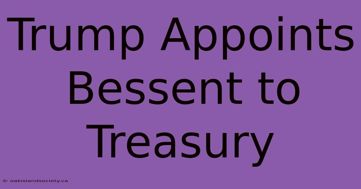 Trump Appoints Bessent To Treasury