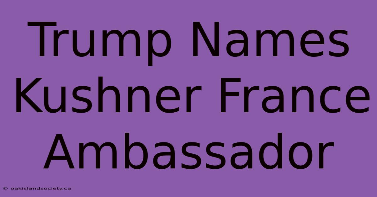 Trump Names Kushner France Ambassador