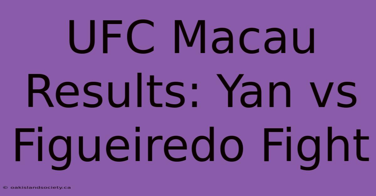 UFC Macau Results: Yan Vs Figueiredo Fight