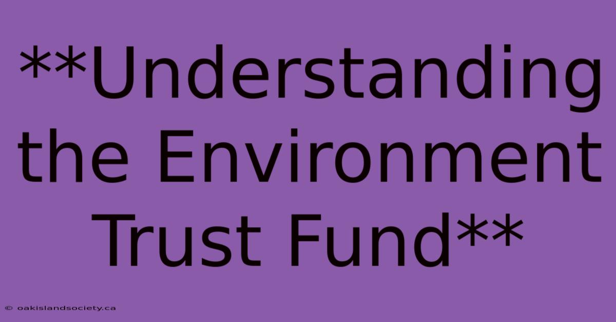 **Understanding The Environment Trust Fund** 