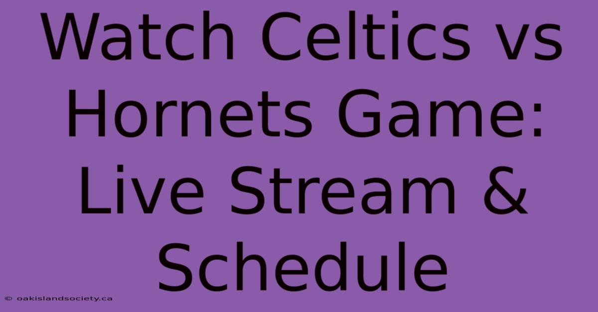 Watch Celtics Vs Hornets Game: Live Stream & Schedule