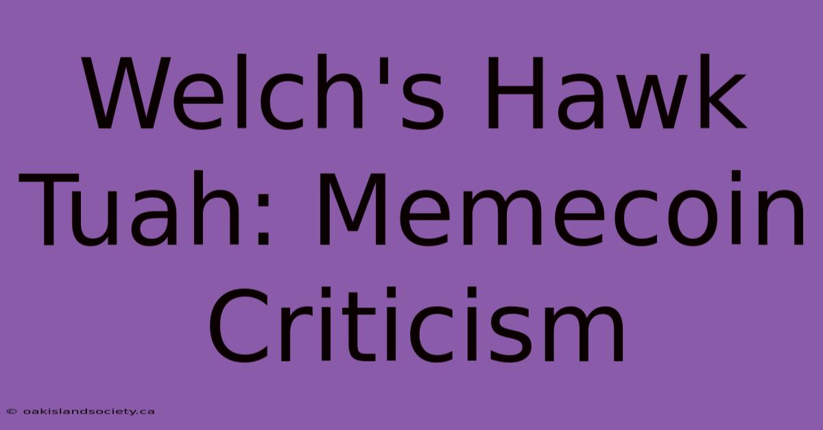 Welch's Hawk Tuah: Memecoin Criticism