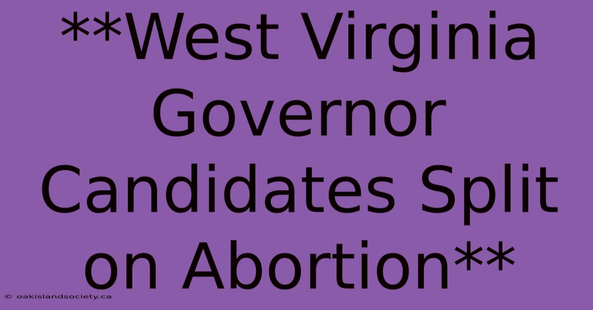 **West Virginia Governor Candidates Split On Abortion**