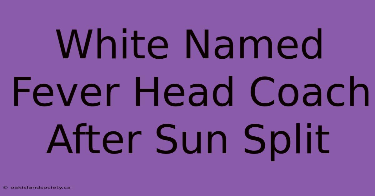 White Named Fever Head Coach After Sun Split