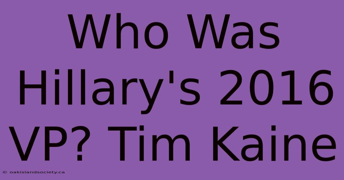 Who Was Hillary's 2016 VP? Tim Kaine