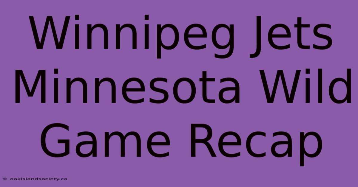 Winnipeg Jets Minnesota Wild Game Recap